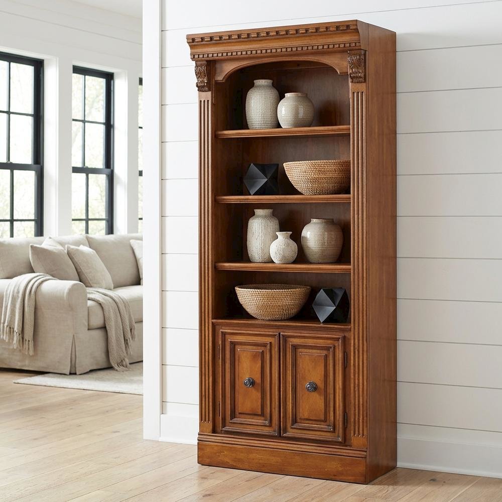 Brown Traditional English Library Bookcase with Open Top Design