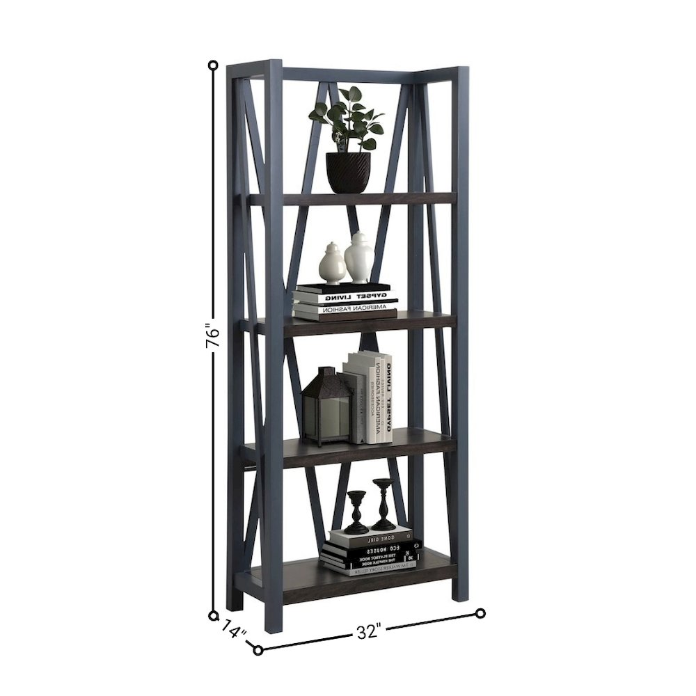 Blue Wooden Bookshelve, Tall Bookcase with 4-Tier Wood Bookshelf Design