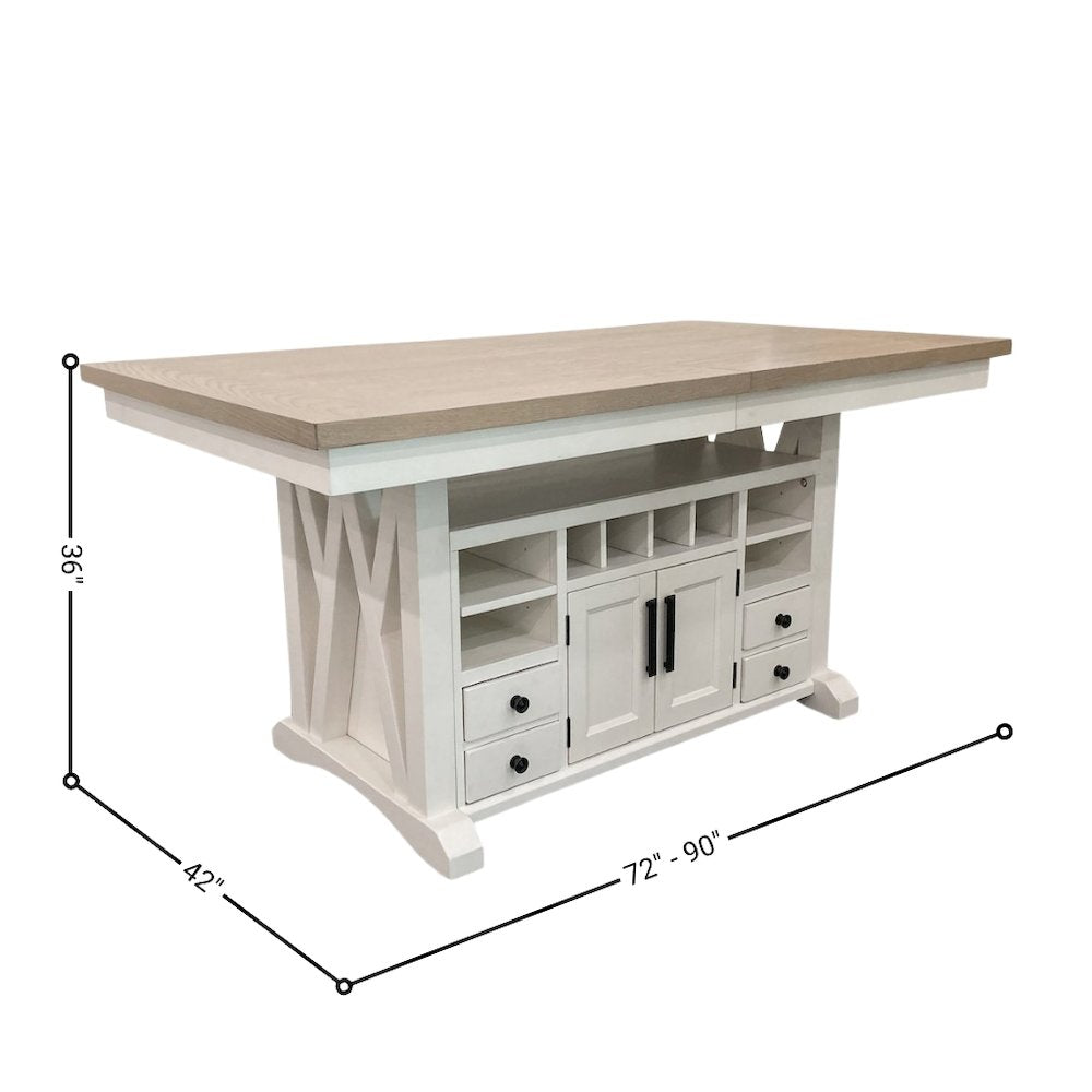 White Counter Height Dining Table with Storage and Oak Veneer Top