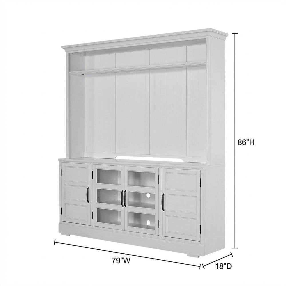 White 76-Inch TV Console with Hutch and Storage Compartments