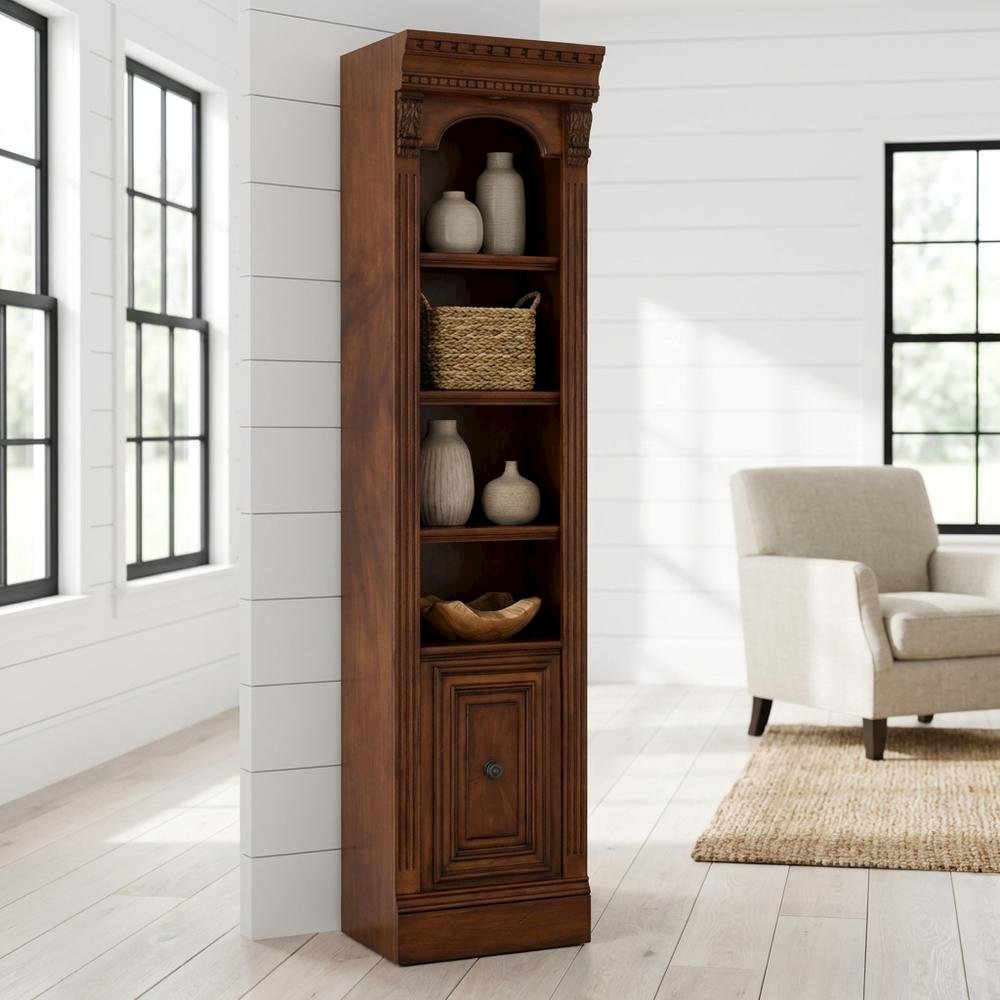 Traditional English Library Brown Open Top Bookcase for Living Room Storage