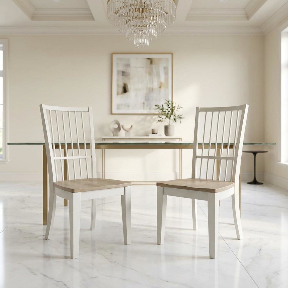 White Spindle Back Dining Chairs in Two-Pack with Classic Style and Comfort