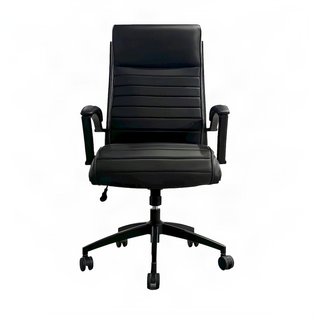 Top Grain Leather Mid-Back Ergonomic Rolling Office Chair, Swivel, Black