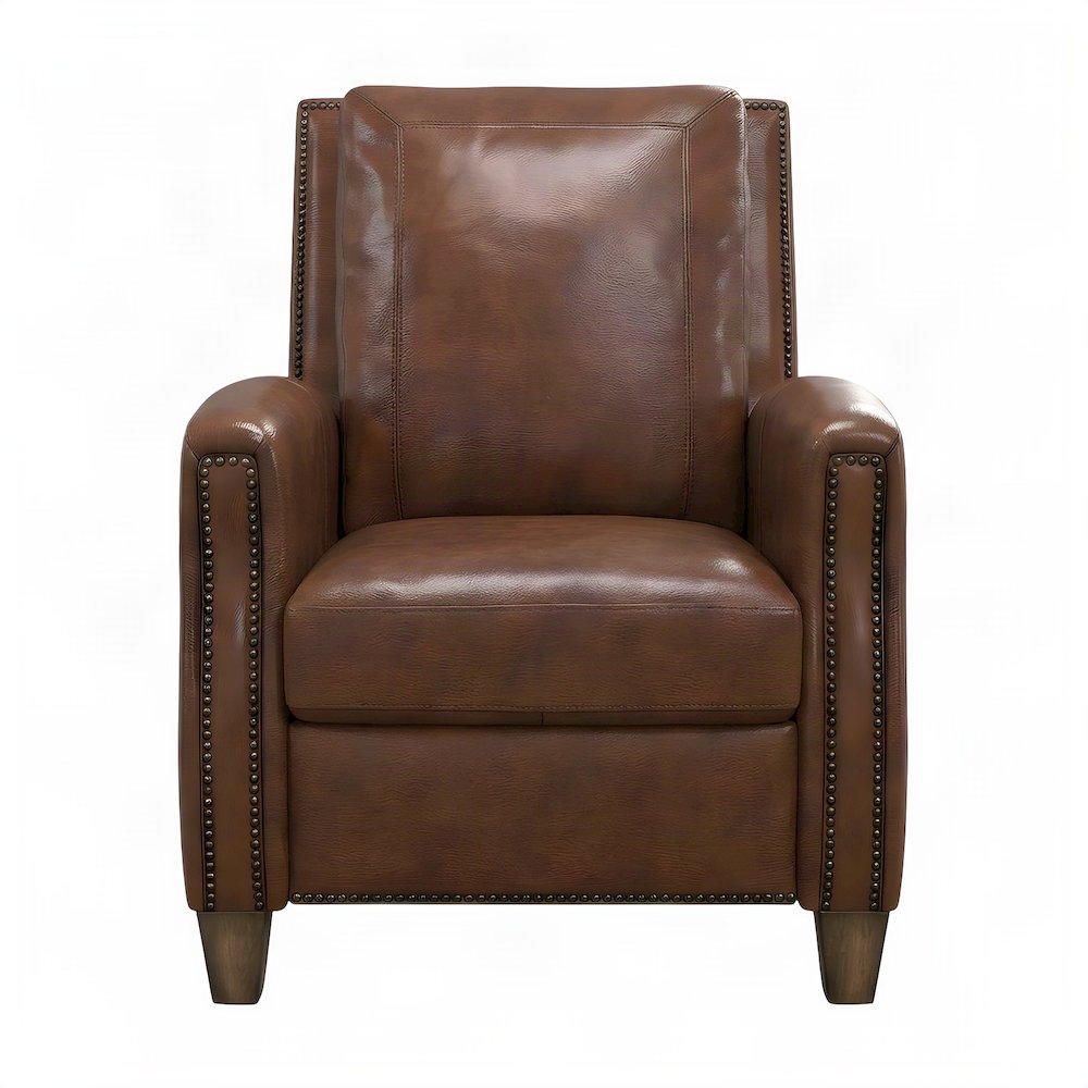 Top Grain Leather Manual Recliner Chair with Lay-Flat Pushback Design, Brown