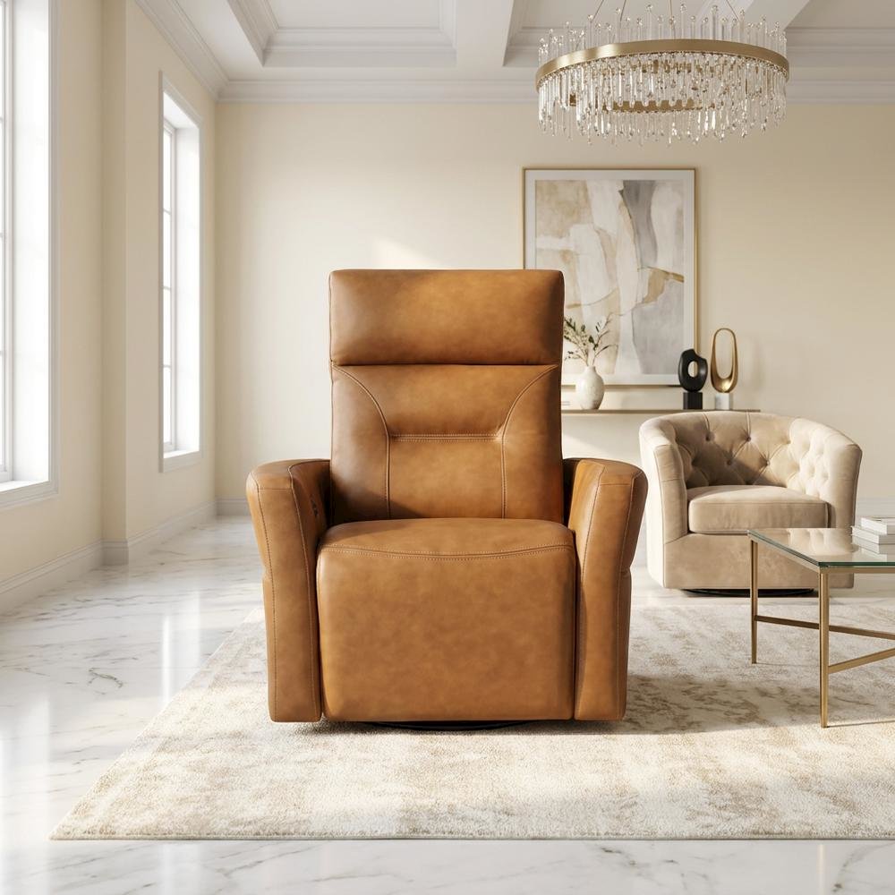 Vintage Caramel Power Swivel Recliner with Traditional Style and Plush Seat