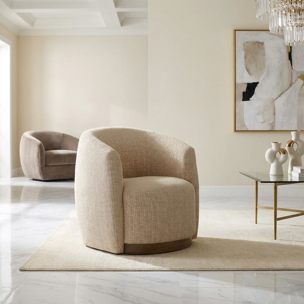 Beige Swivel Accent Chair with Traditional Style and Comfortable Seat