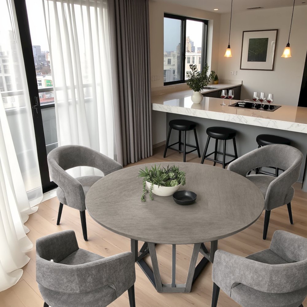 Gray Round Pedestal Dining Table, 60 Inch Rustic Round Dining Table
