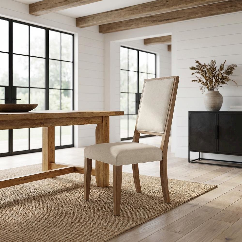 Sand Dune Color Upholstered Dining Chair Pair, Distressed Finish, Stylish Design