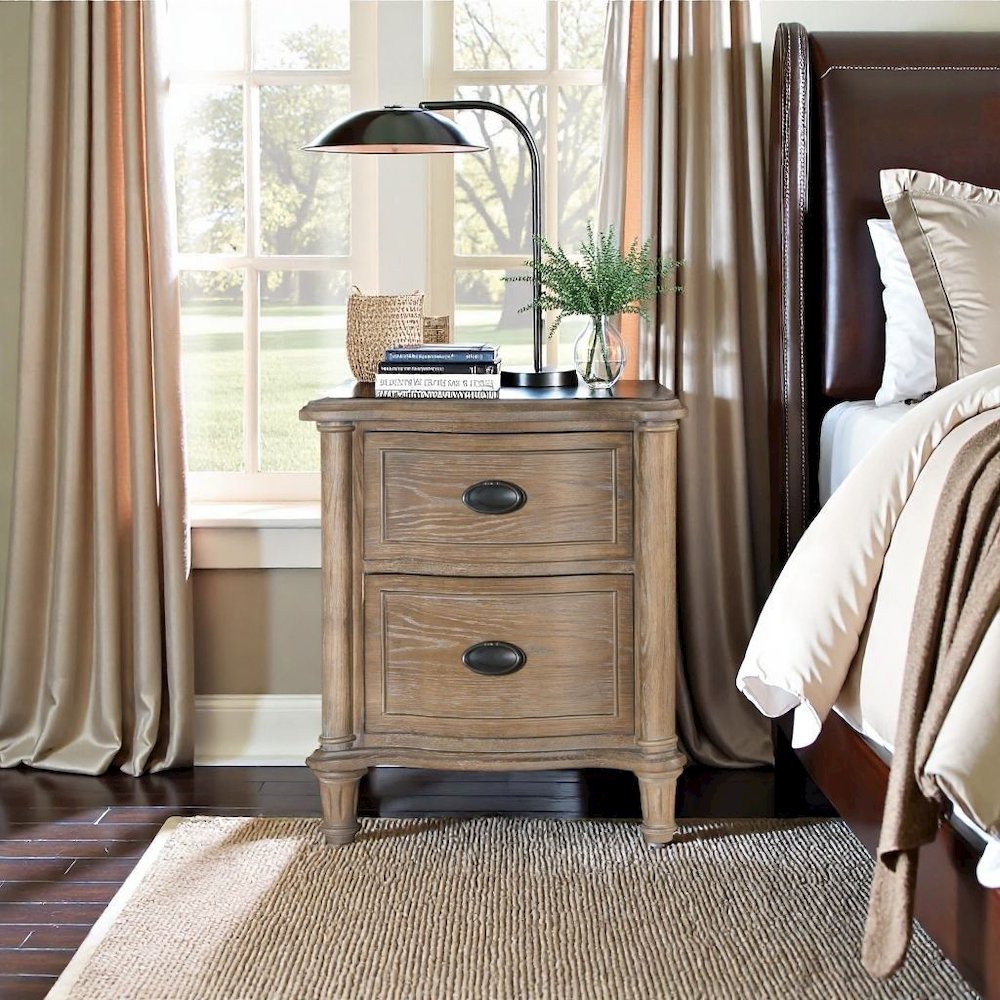 Wood Nightstand – Brown 2-Drawer Bed Side Table for Bedroom Storage