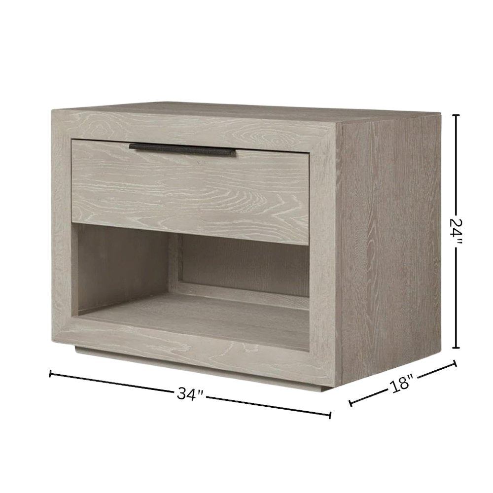 Gray Modern Nightstand with Drawer and Open Shelf Bedside Table