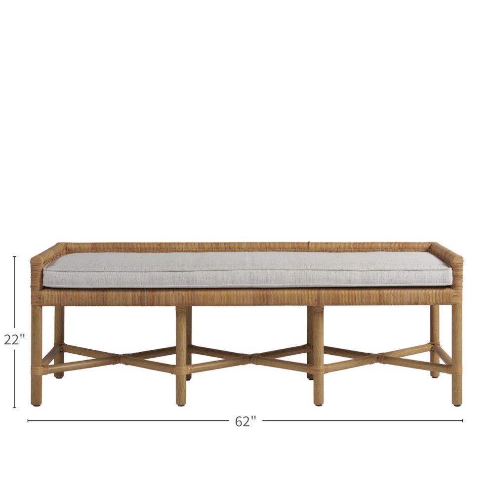 Wooden Rattan Bench with Cushion for Bedroom, Entryway, or Dining Use