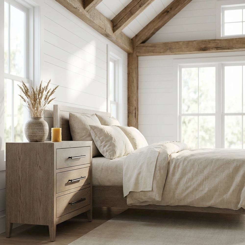 Gray Oak Finish Nightstand with Modern Design and Distressed Accents