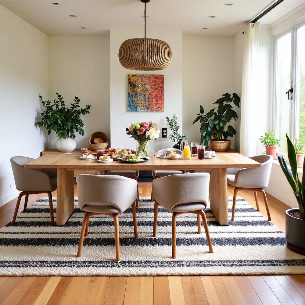 Extendable Oak Dining Table in Brown Wood with 24" Leaf for 8 People