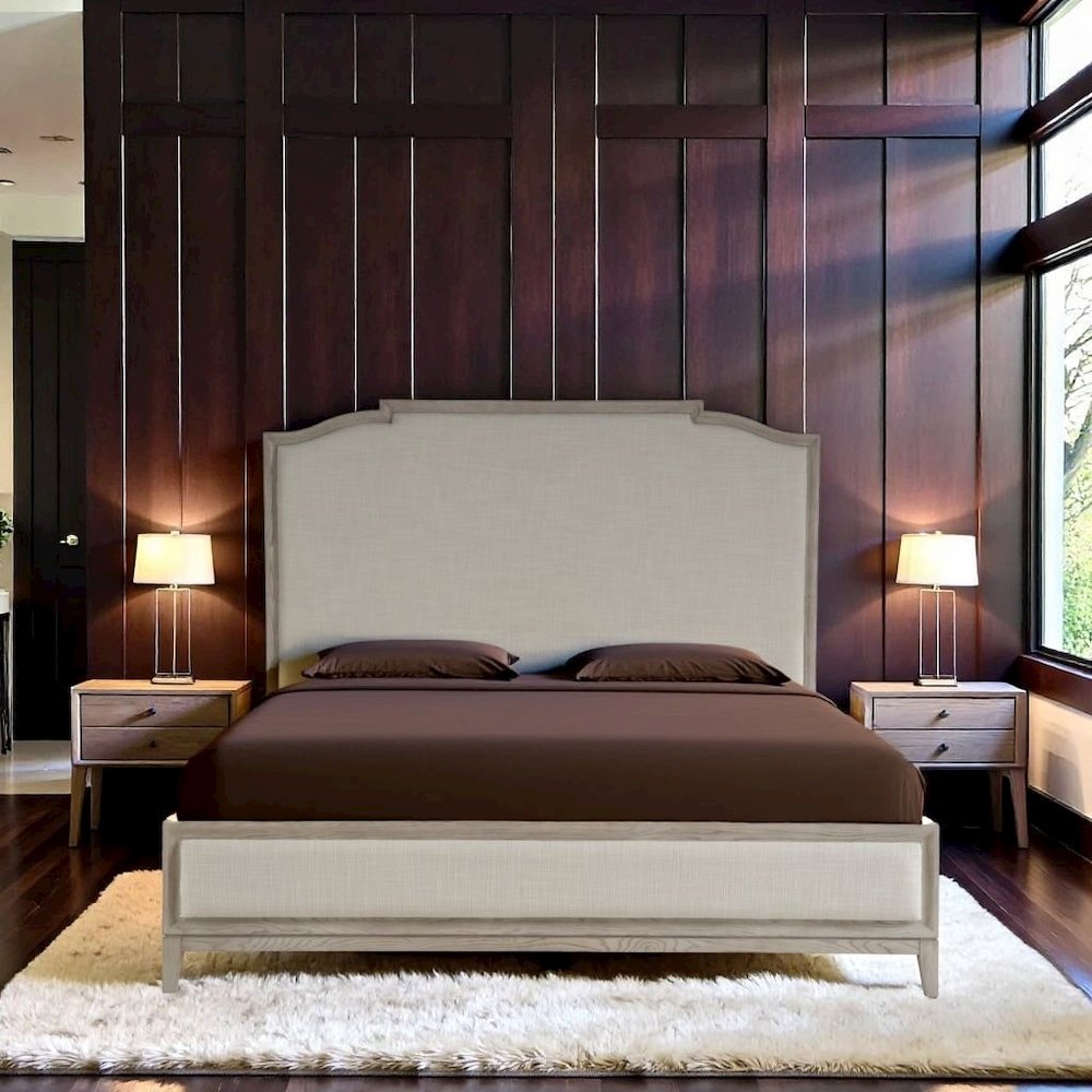 Queen Bed Frame – Gray Wood Bed Frame Queen Size with Panel Headboard