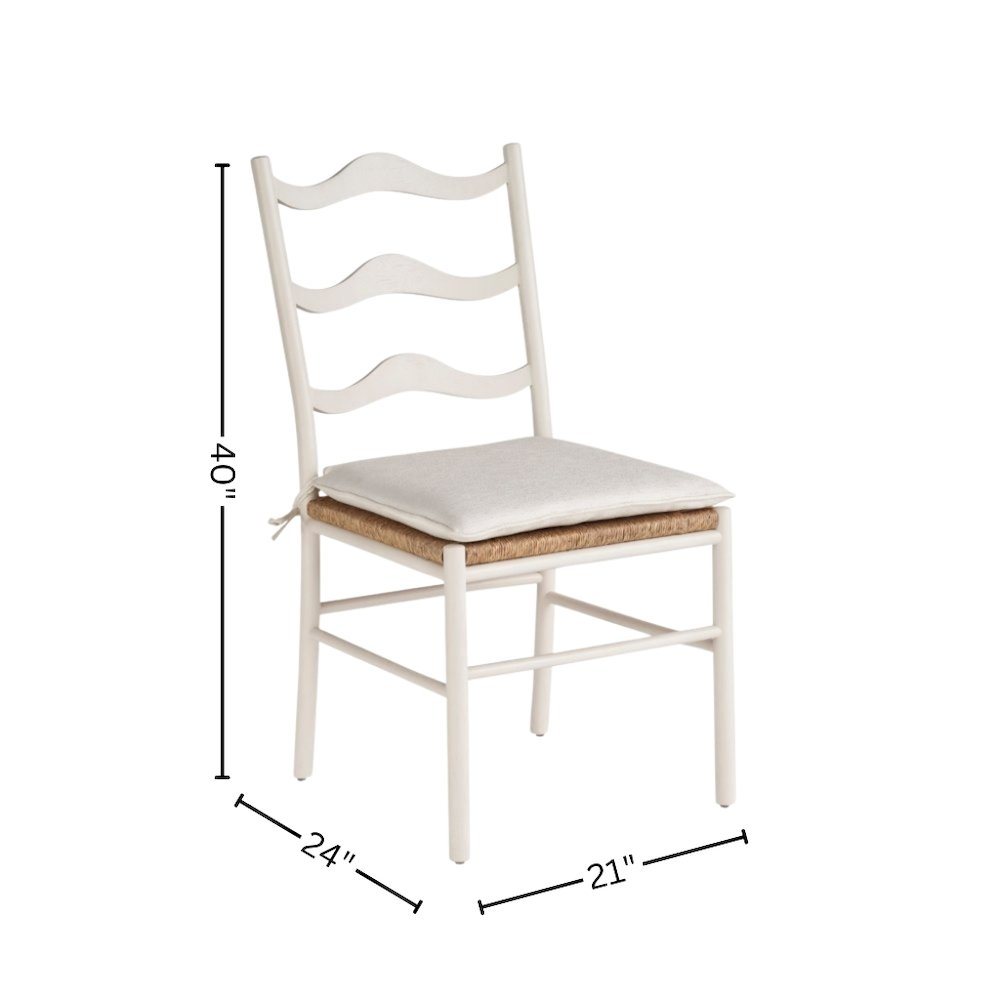 White Wooden Dining Chairs with Rattan Seat and Linen Upholstery
