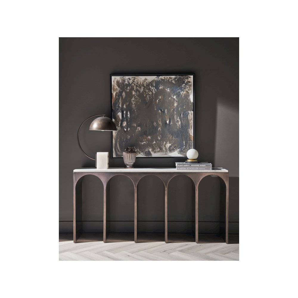 Moda Console Table In White Banswara/Aged Satin Pewter Color