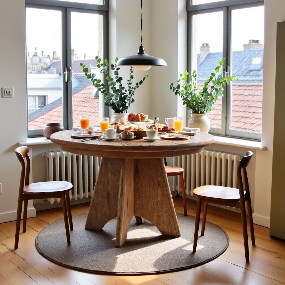 Round Oak Extendable Dining Table with 16" Leaf and Premium Solid Oak