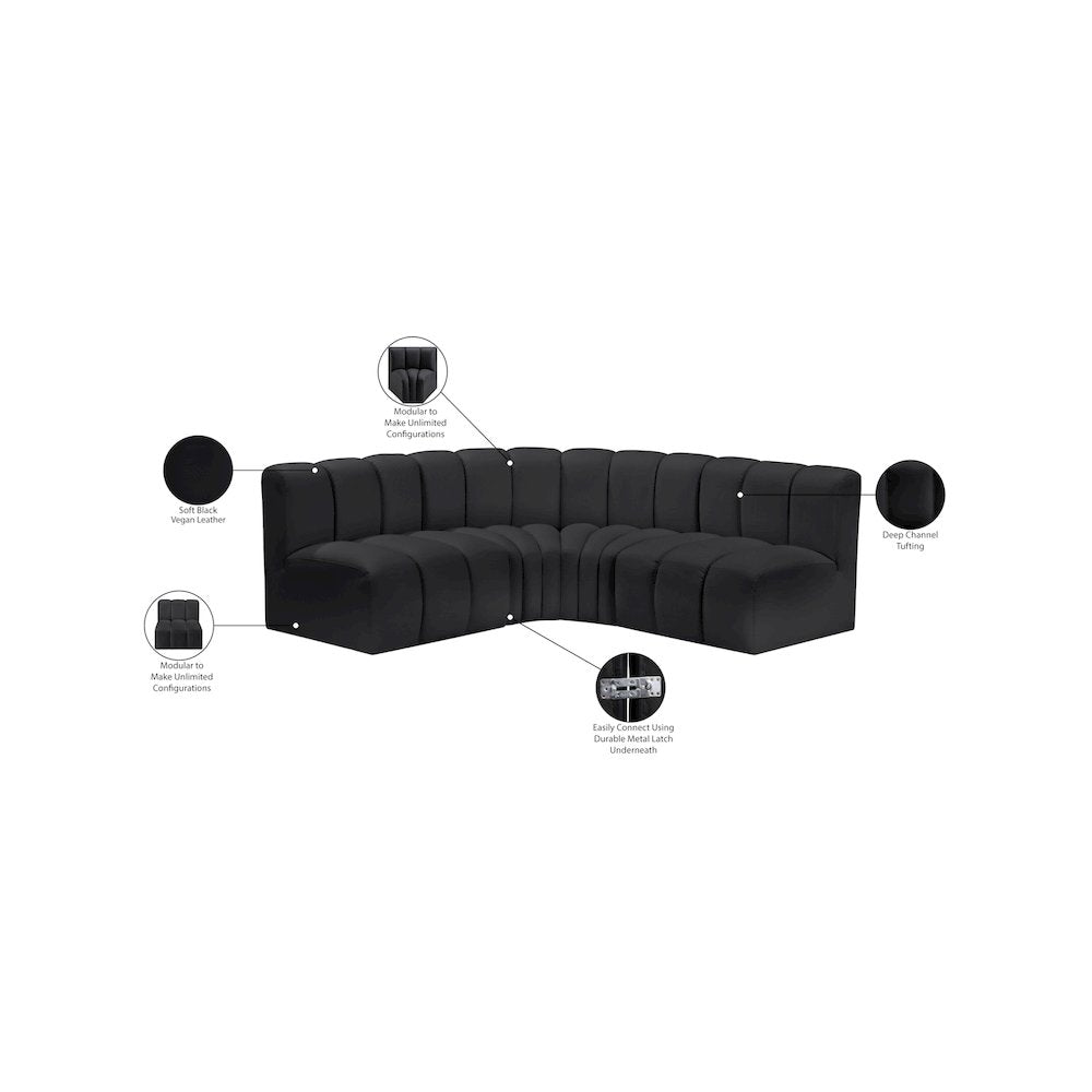 Arc Black Vegan Leather Modular Sofa