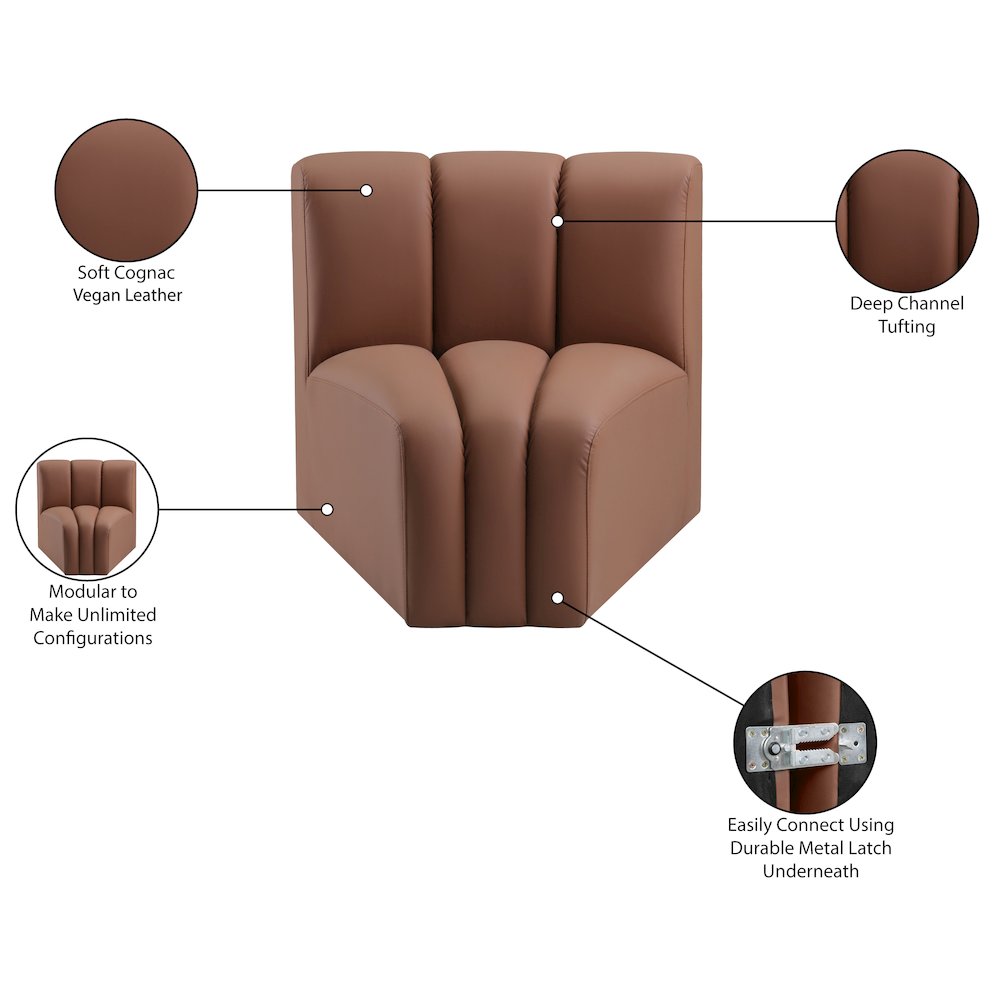 Arc Cognac Vegan Leather Curved Corner