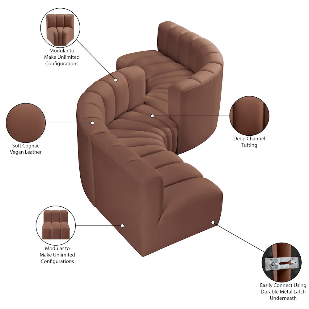 Arc Cognac Vegan Leather Modular Sofa