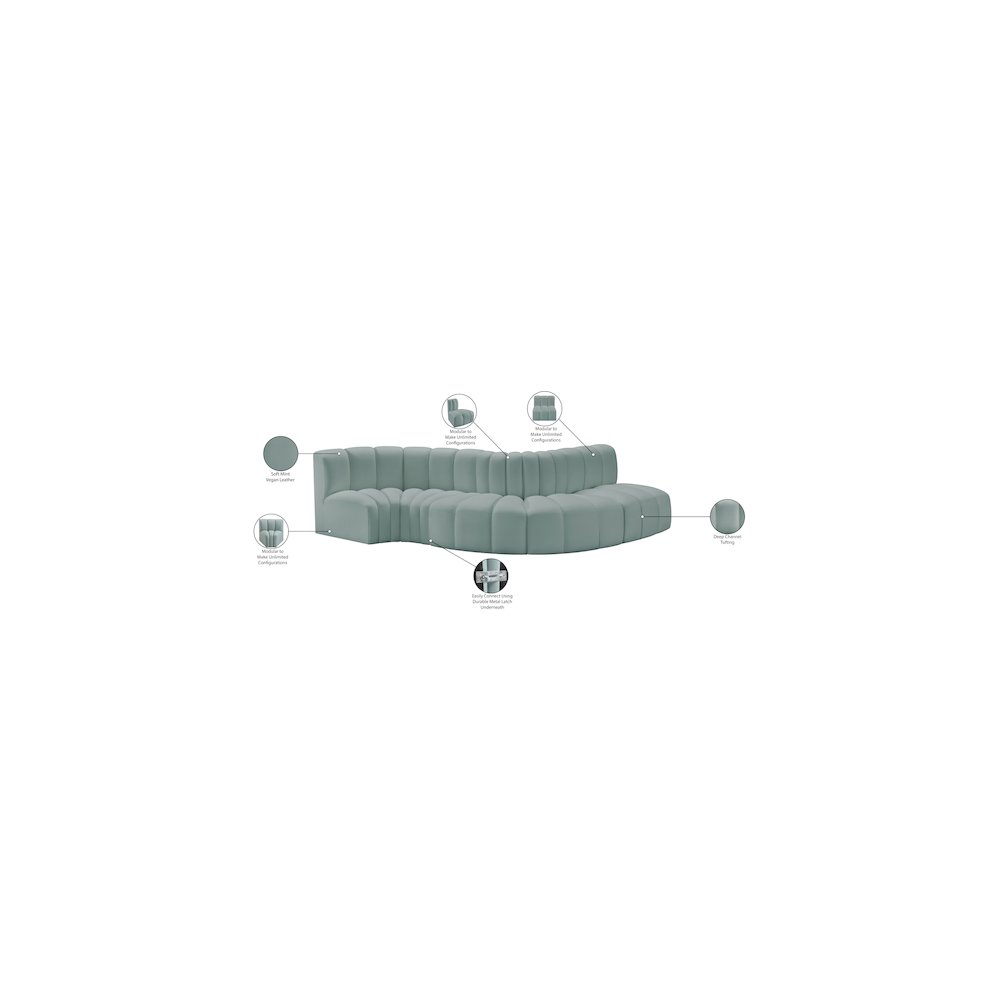 Arc Mint Green Vegan Leather Modular Sofa