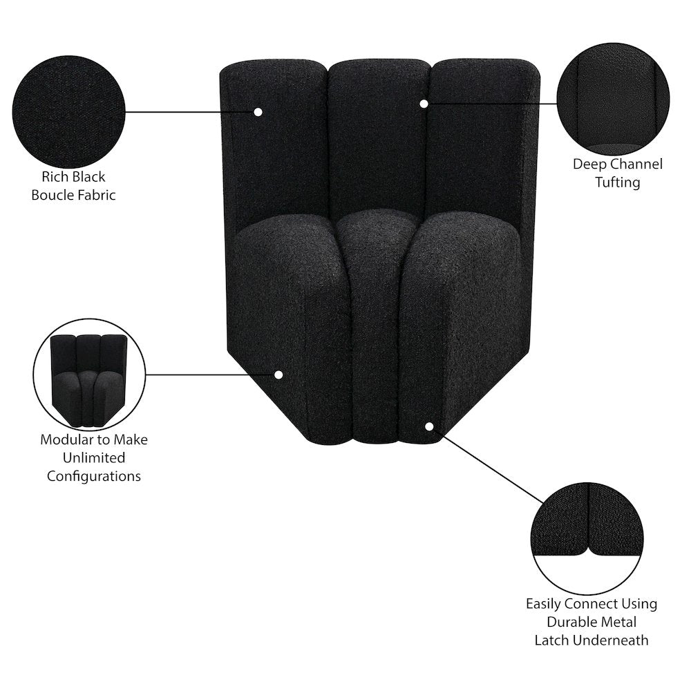 Arc Black Boucle Fabric Curved Corner