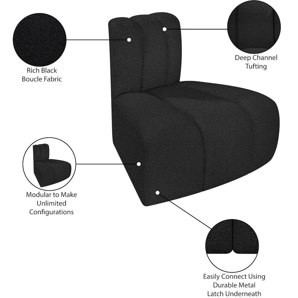 Arc Black Boucle Fabric Reverse Corner