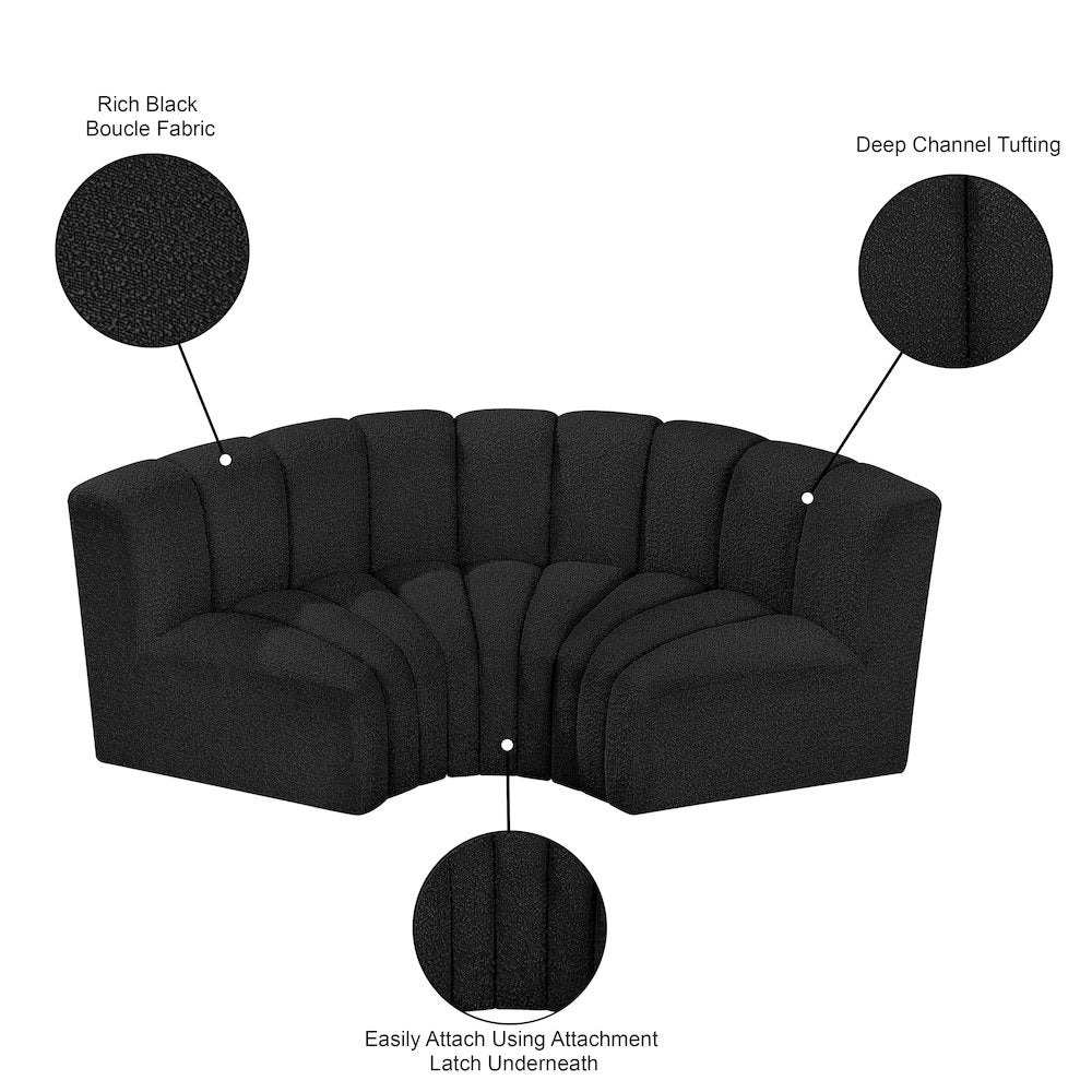 Arc Black Boucle Fabric Modular Sofa