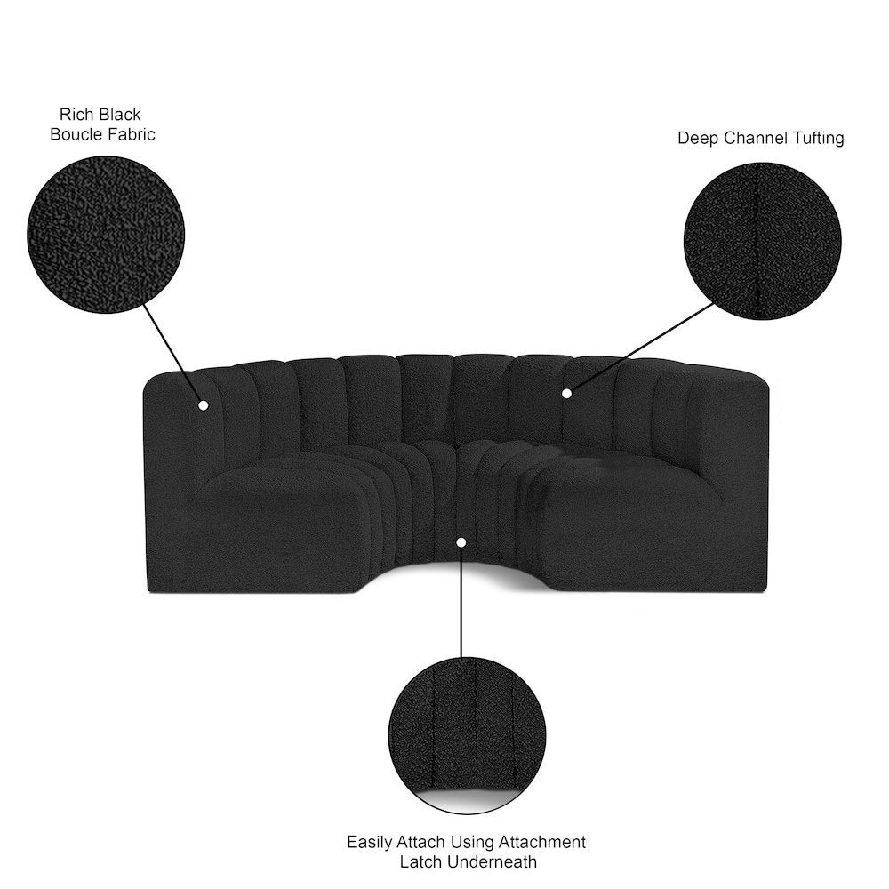 Arc Black Boucle Fabric Modular Sofa