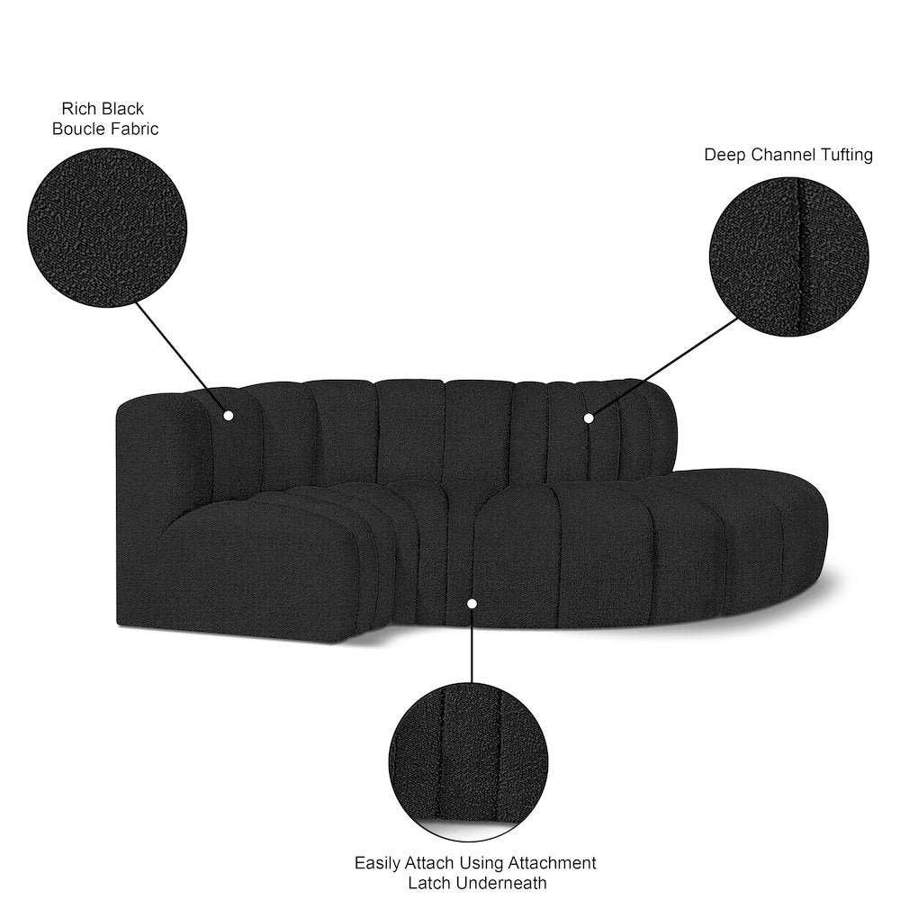 Arc Black Boucle Fabric Modular Sofa
