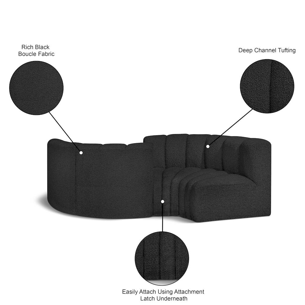 Arc Black Boucle Fabric Modular Sofa