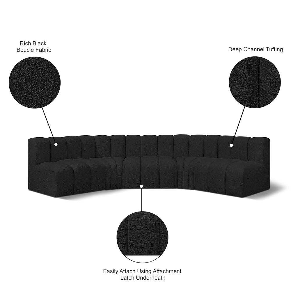 Arc Black Boucle Fabric Modular Sofa