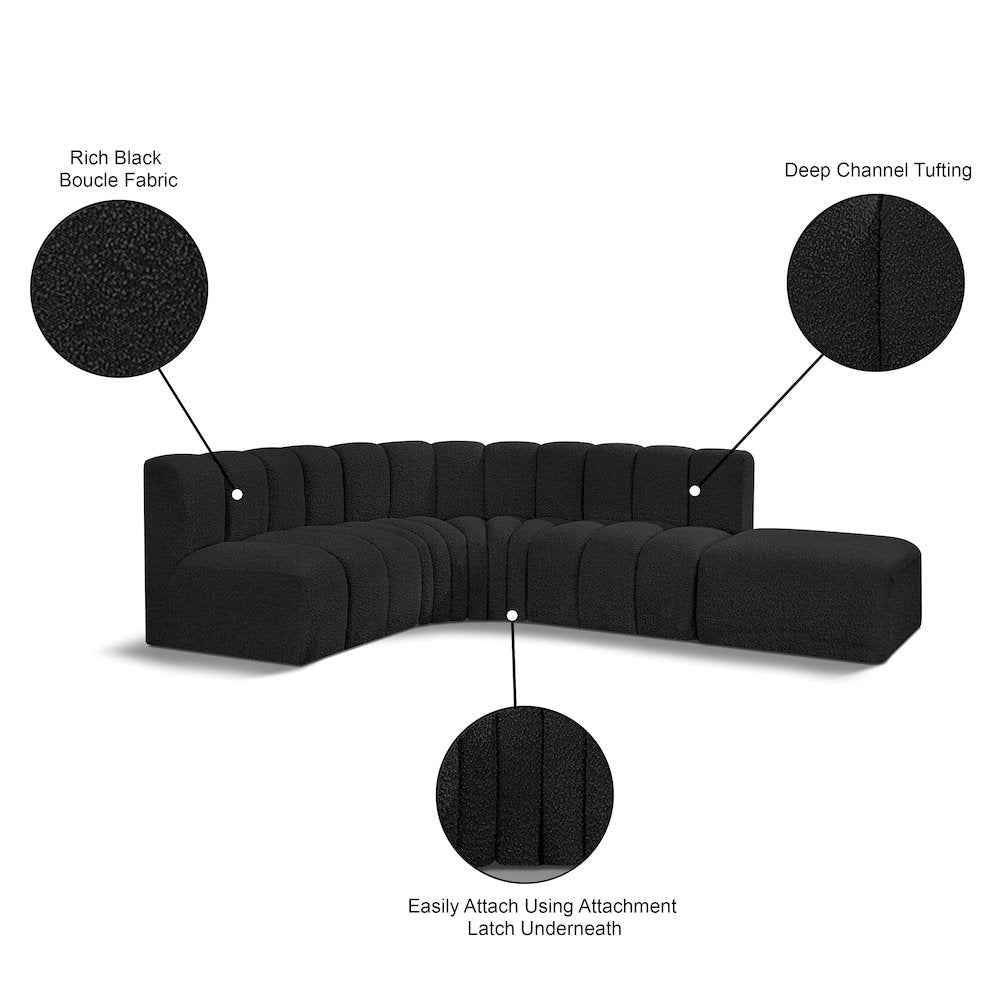 Arc Black Boucle Fabric Modular Sofa