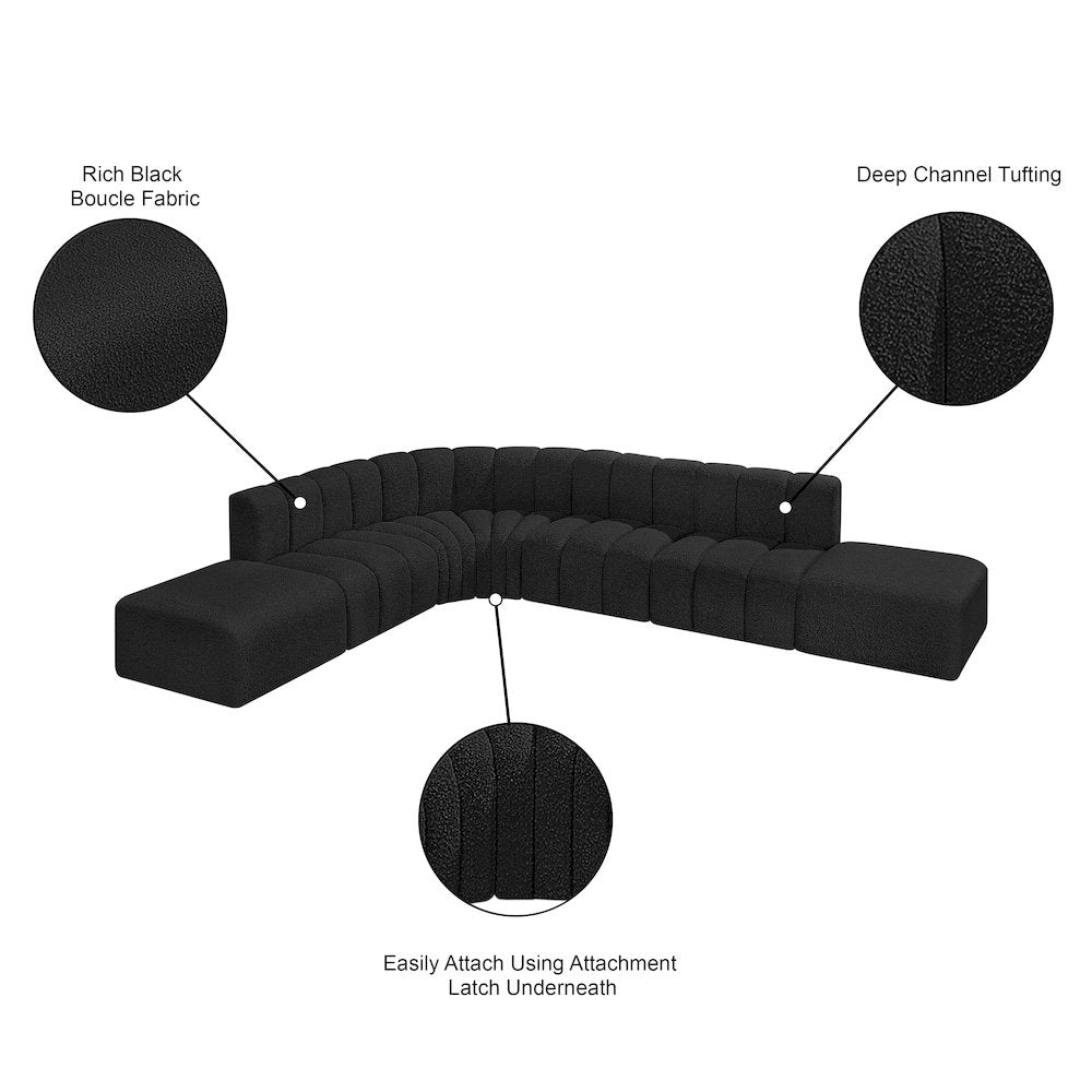 Arc Black Boucle Fabric Modular Sofa
