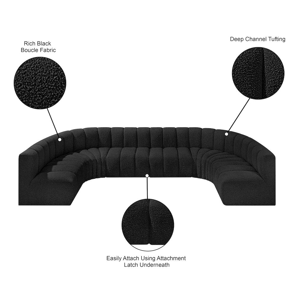Arc Black Boucle Fabric Modular Sofa