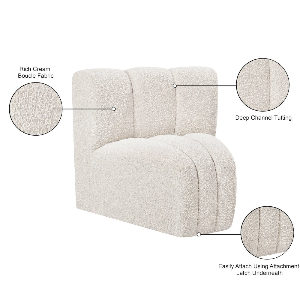 Arc Cream Boucle Fabric Curved Corner