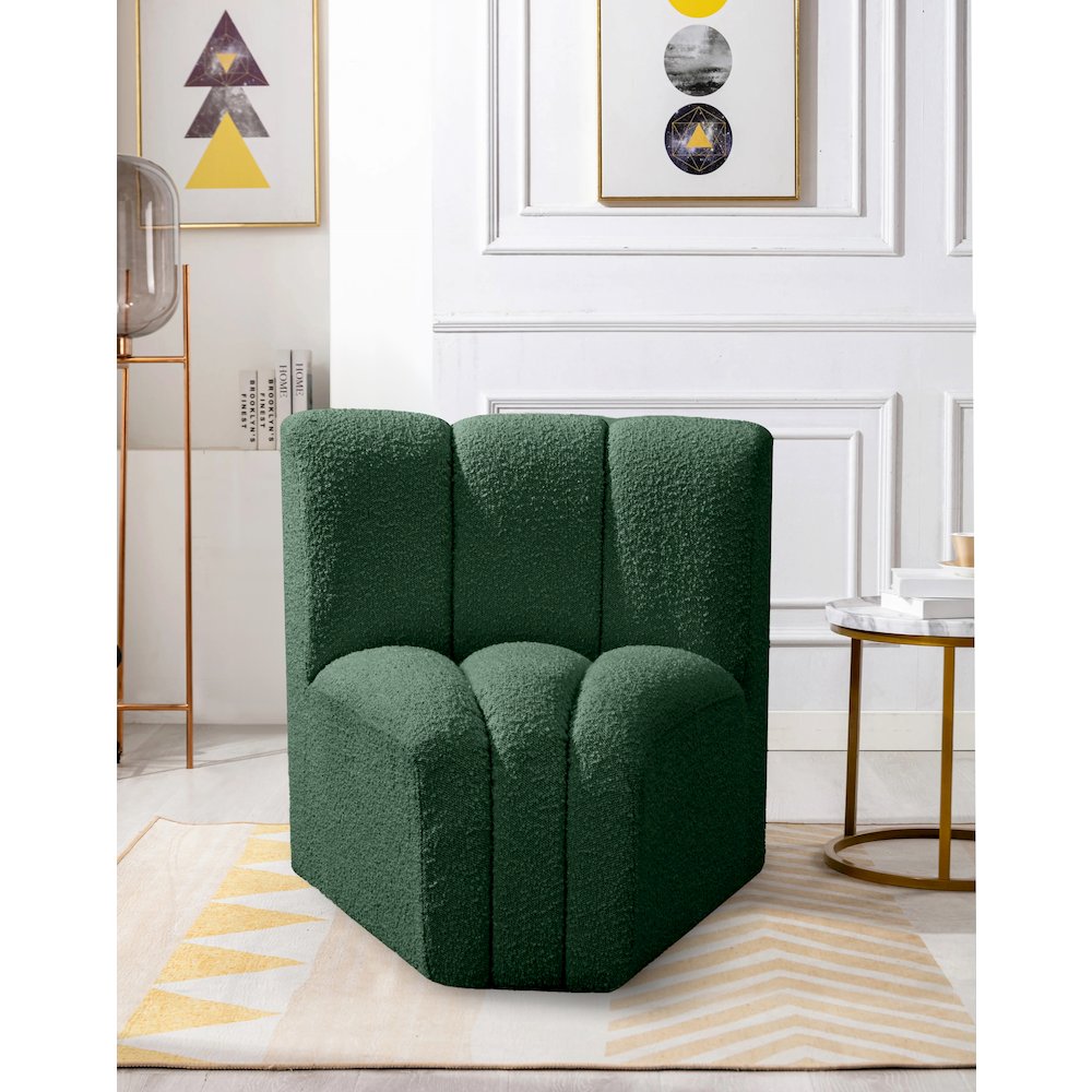 Arc Green Boucle Fabric Curved Corner
