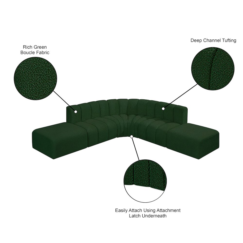Arc Green Boucle Fabric Modular Sofa