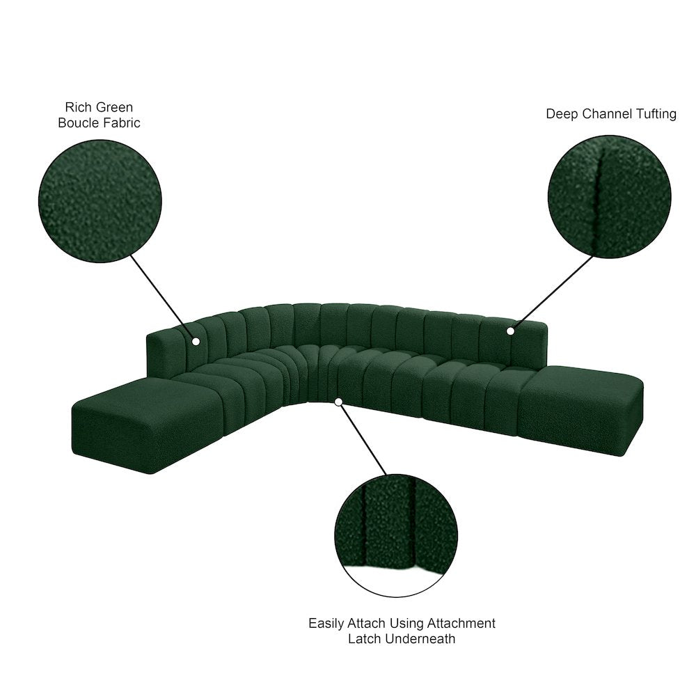 Arc Green Boucle Fabric Modular Sofa