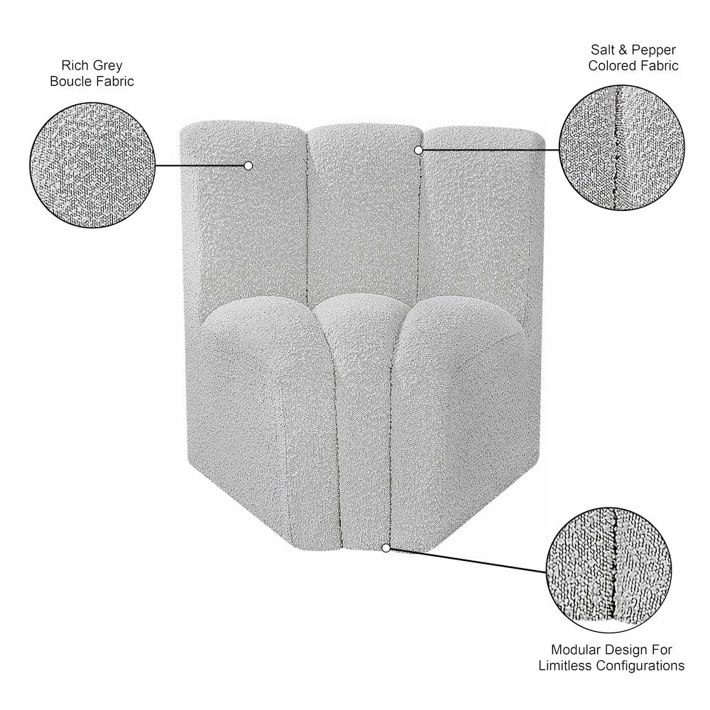 Arc Grey Boucle Fabric Curved Corner