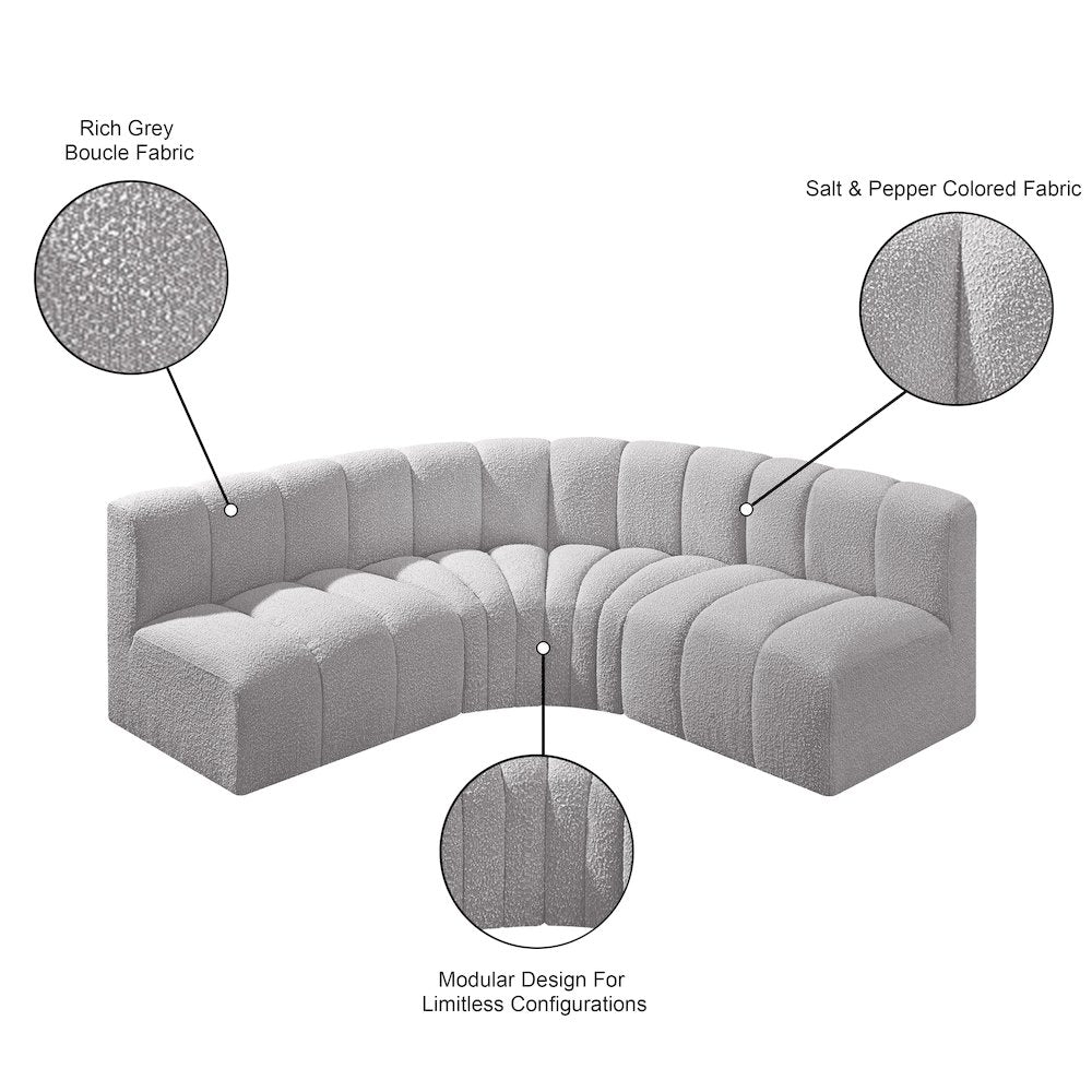 Arc Grey Boucle Fabric Modular Sofa