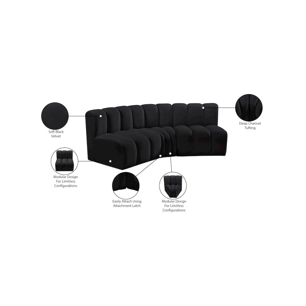 Arc Black Velvet Modular Sofa