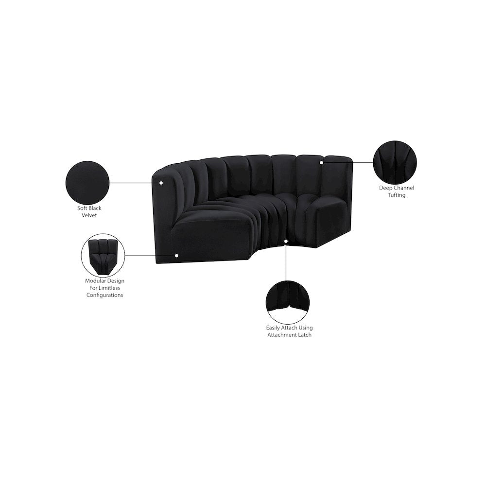 Arc Black Velvet Modular Sofa