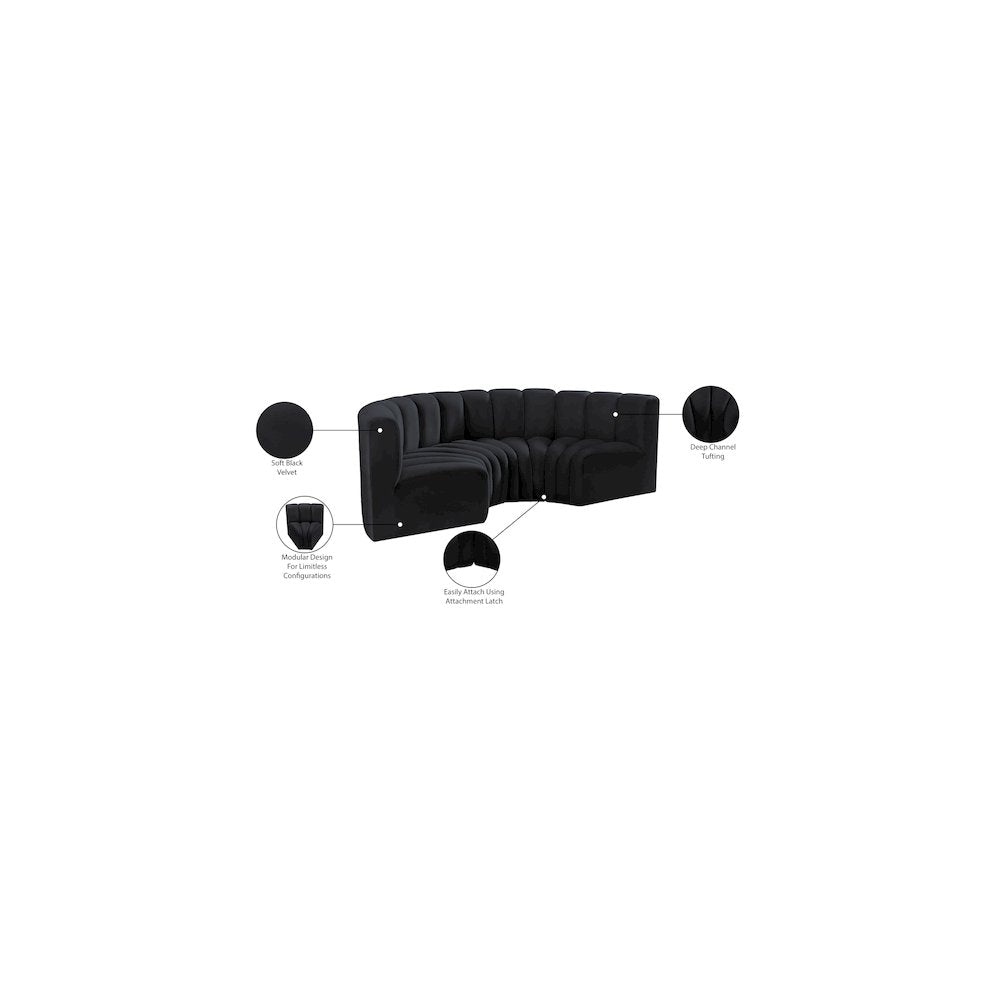 Arc Black Velvet Modular Sofa