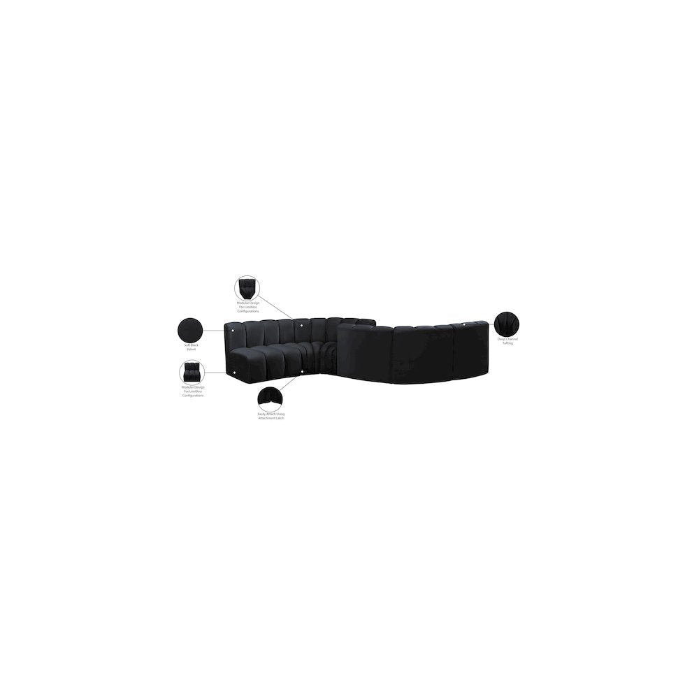 Arc Black Velvet Modular Sofa