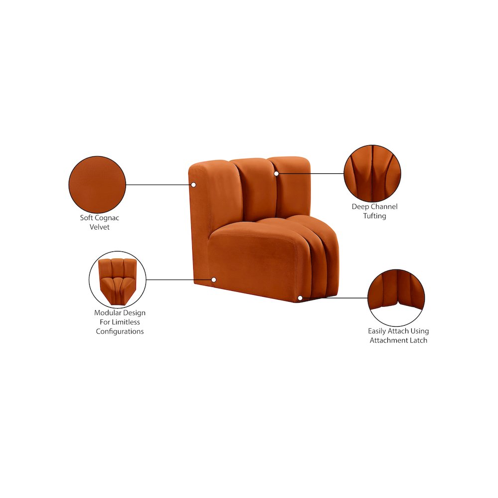 Arc Cognac Velvet Curved Corner