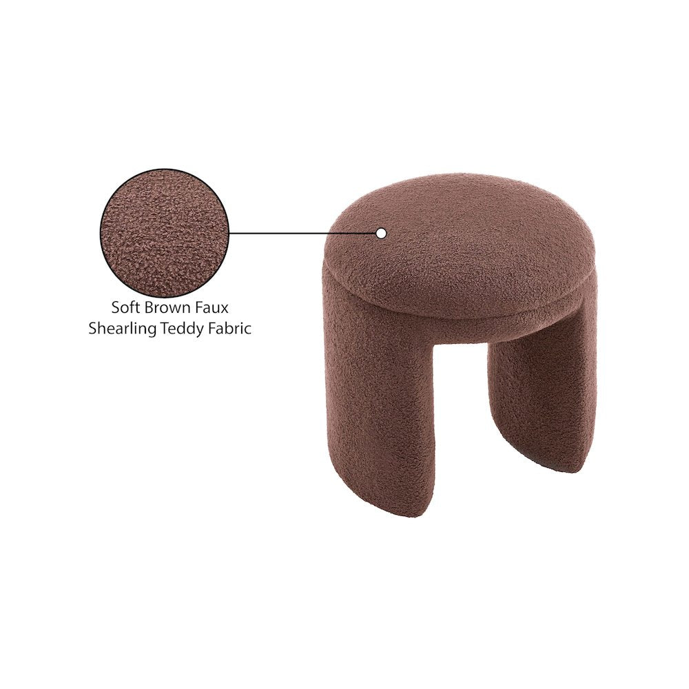 Bowen Brown Faux Shearling Teddy Fabric Ottoman/Stool