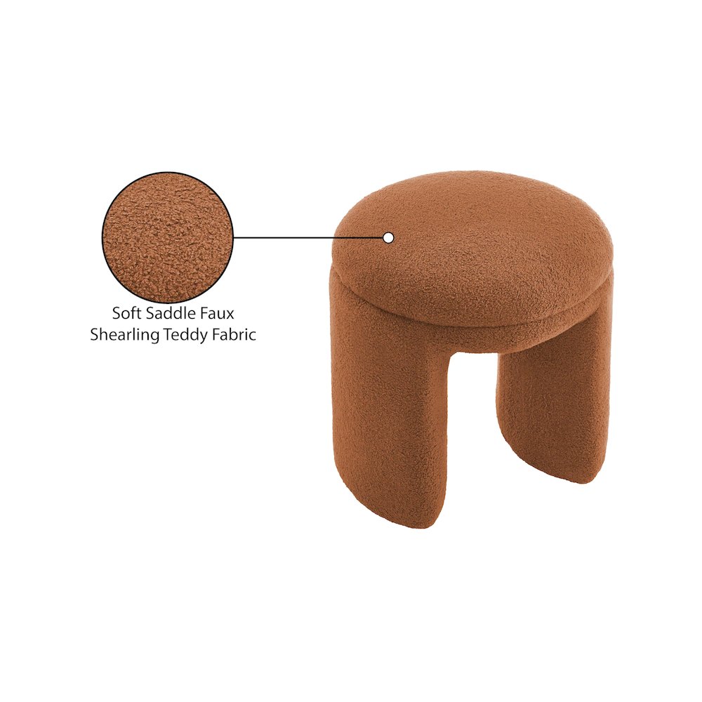 Bowen Saddle Faux Shearling Teddy Fabric Ottoman/Stool
