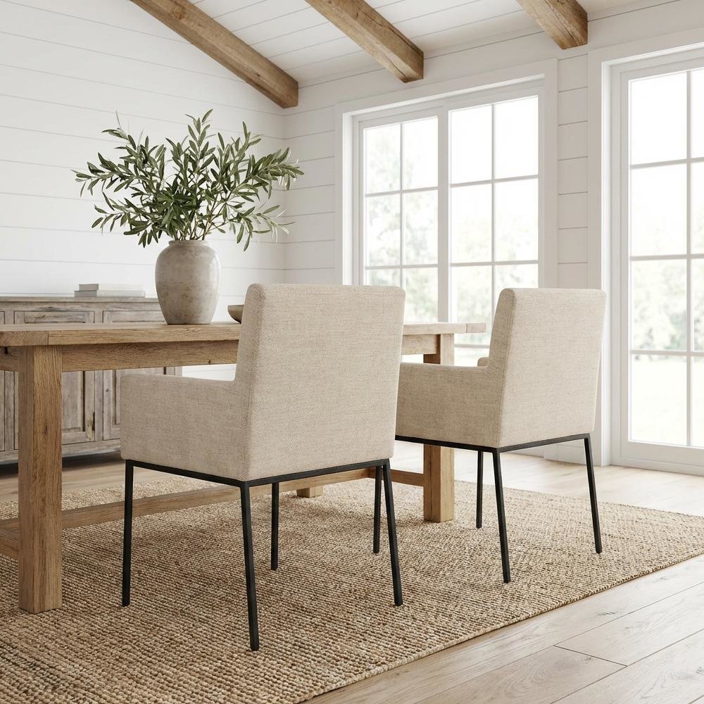 Matte Black Dining Chair Set of 2 with Armrests and Contemporary Design