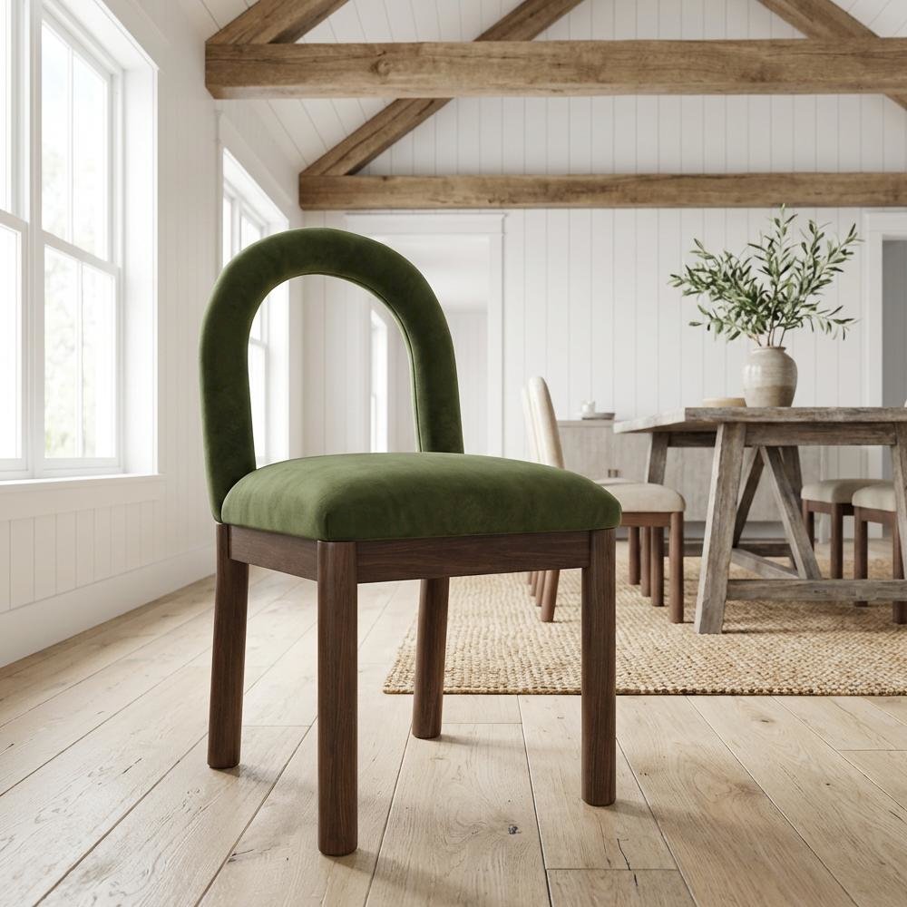 Brown Velvet Dining Chair with Art Deco Style and Cushioned Seat, 1-Piece